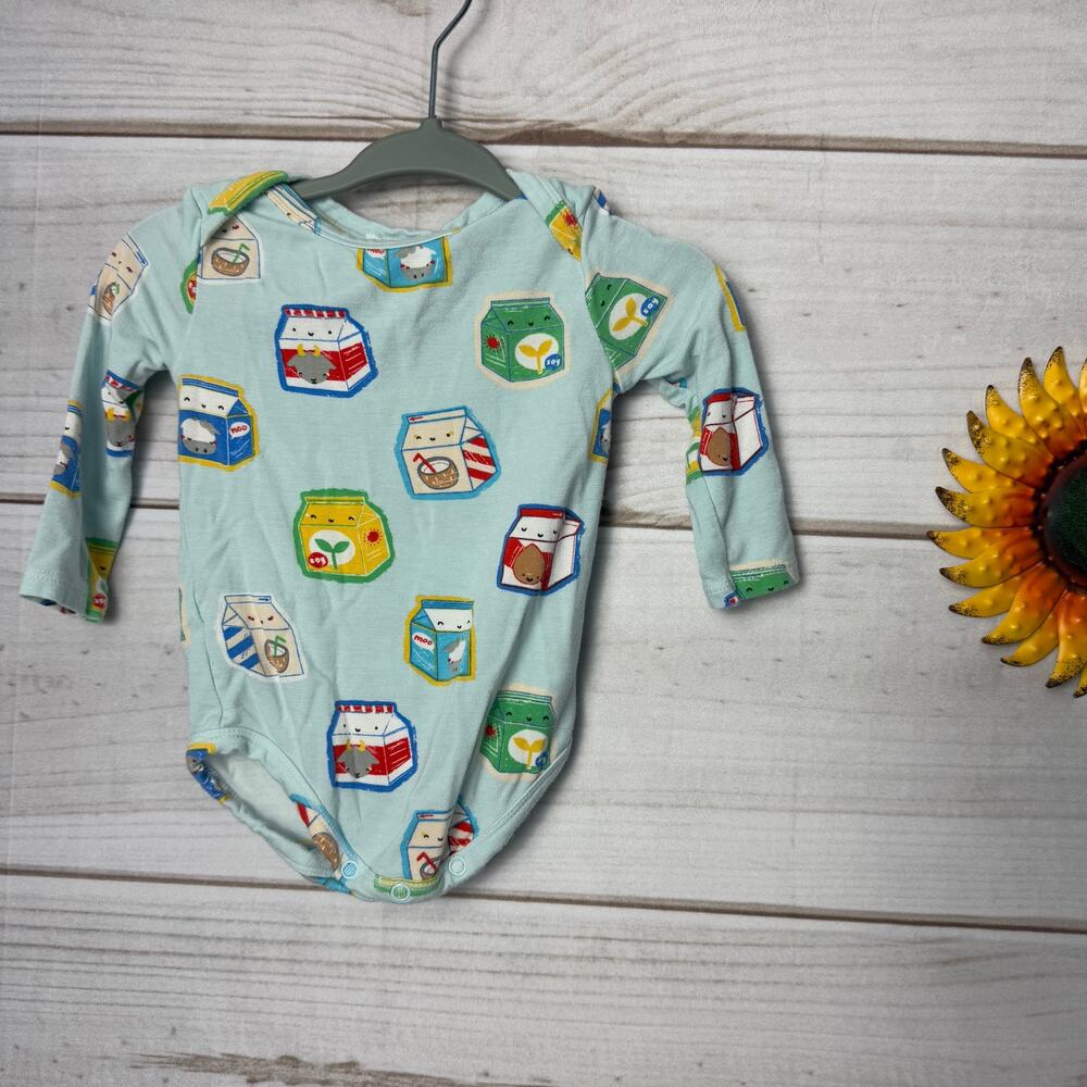 Angel‎ Dear Baby Bamboo Long Sleeve Bodysuit 0-3M Milk Carton Print Blue